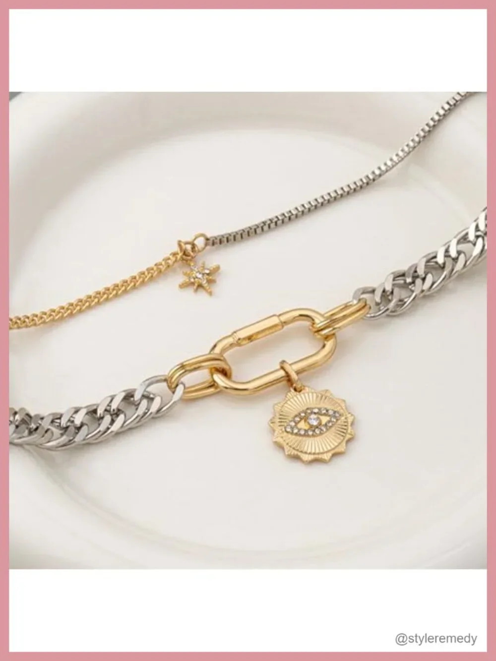 Layered Beaded Charm Choker Necklace Set with Evil Eye